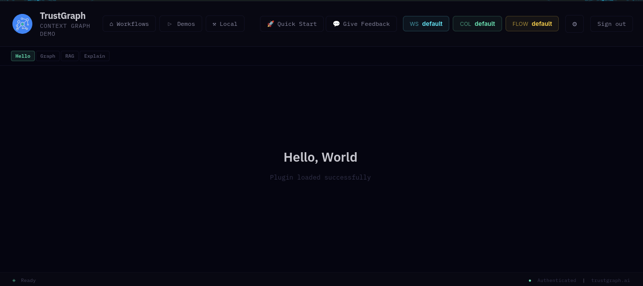 Hello World tab in the template plugin