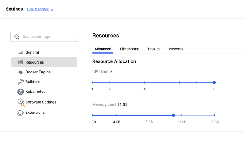 Docker desktop settings screenshot