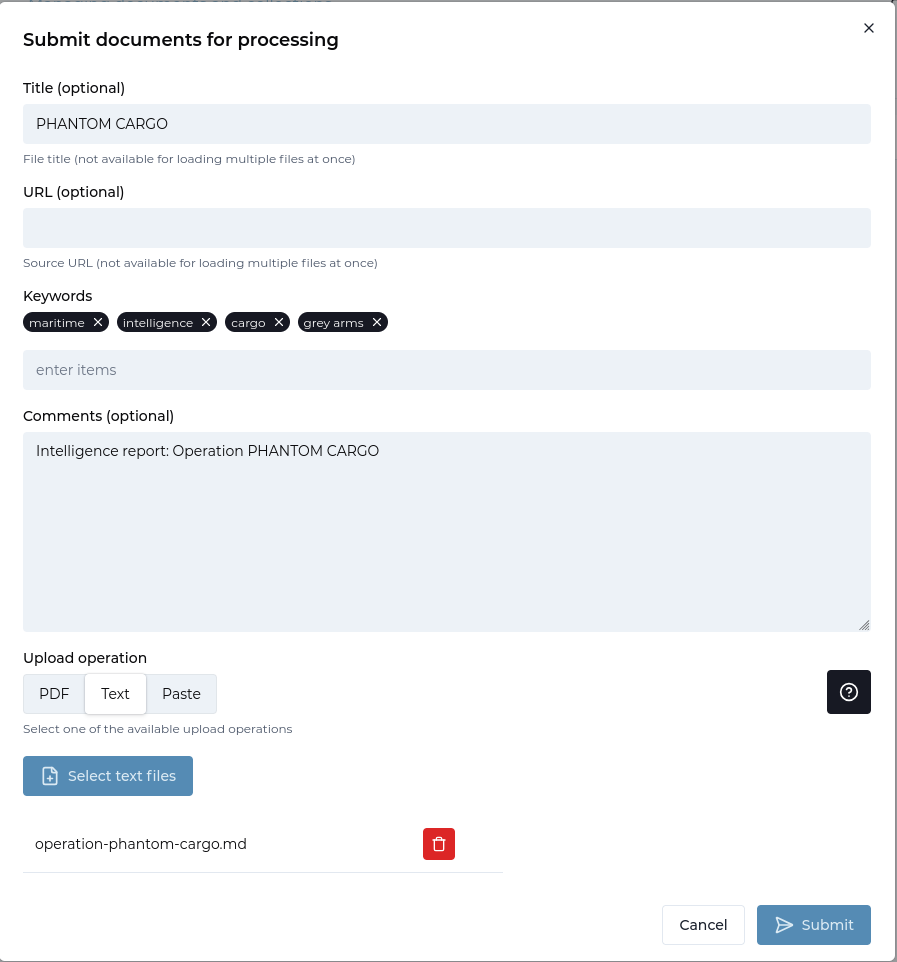Load document dialogue